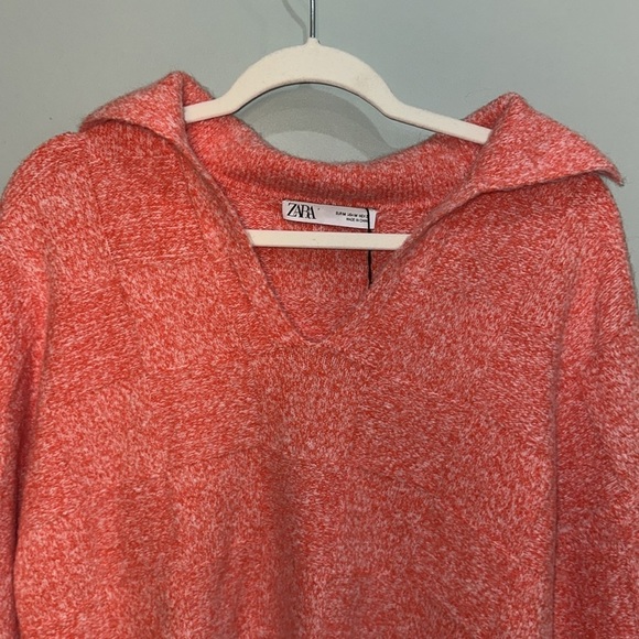 NWT Zara Womens Size medium Orange collared sweater - Picture 3 of 6